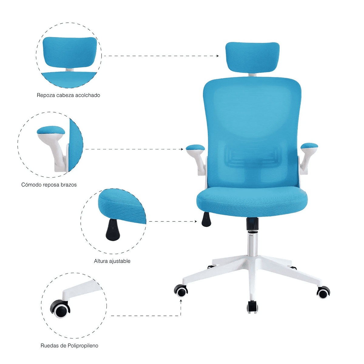 Silla De Escritorio Ejecutiva Con Brazos En Tela Color Blanca Con Azul 4 Silla De Escritorio Ejecutiva Con Brazos En Tela Color Blanca Con Azul - Imagen 4
