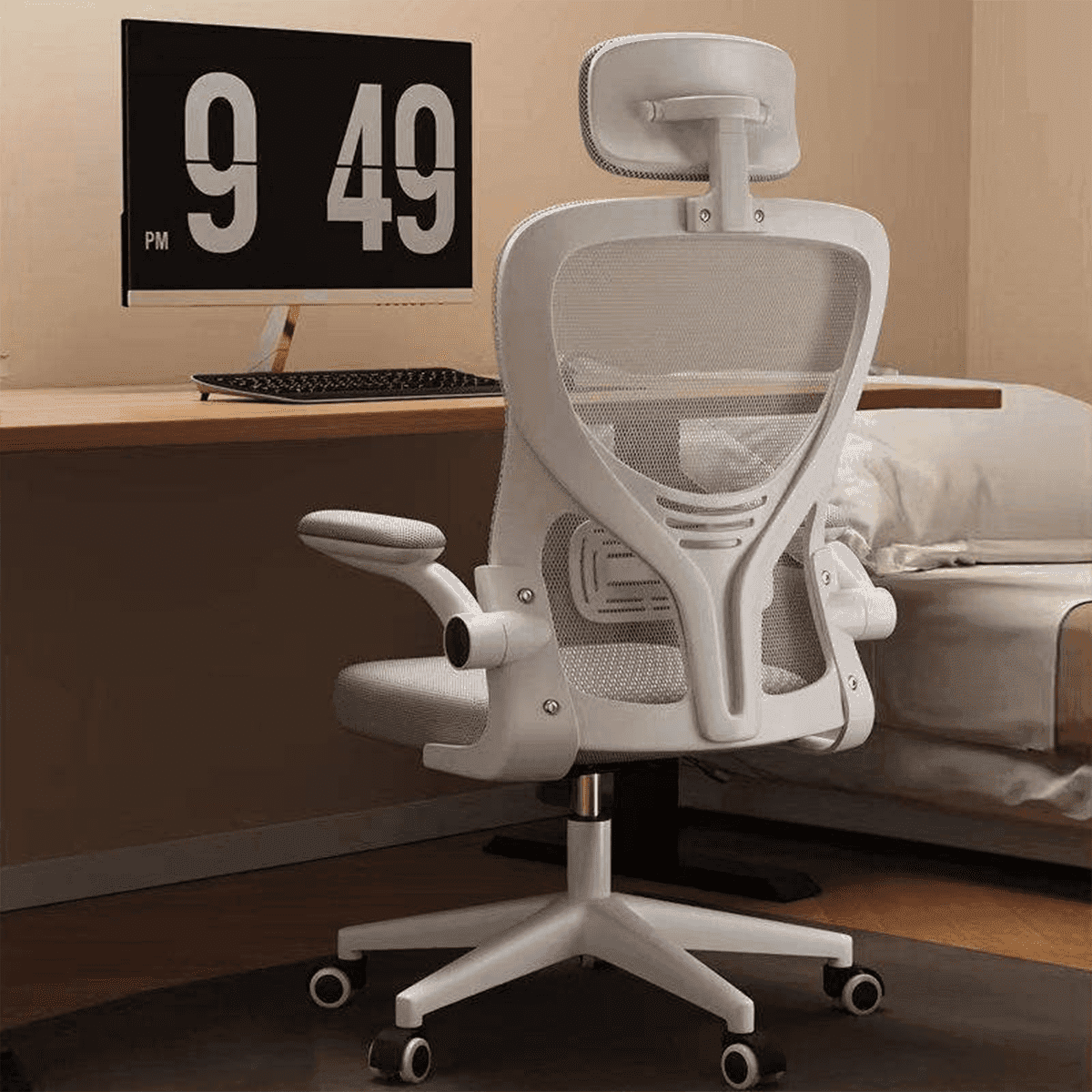 Silla De Escritorio Ejecutiva Con Brazos En Tela Color Blanca Con Gris 8 Silla De Escritorio Ejecutiva Con Brazos En Tela Color Blanca Con Gris - Imagen 8