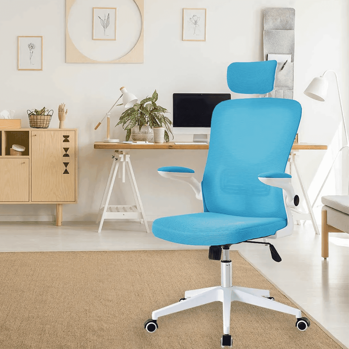 Silla De Escritorio Ejecutiva Con Brazos En Tela Color Blanca Con Azul 1 Silla De Escritorio Ejecutiva Con Brazos En Tela Negro Blanca Con Azul