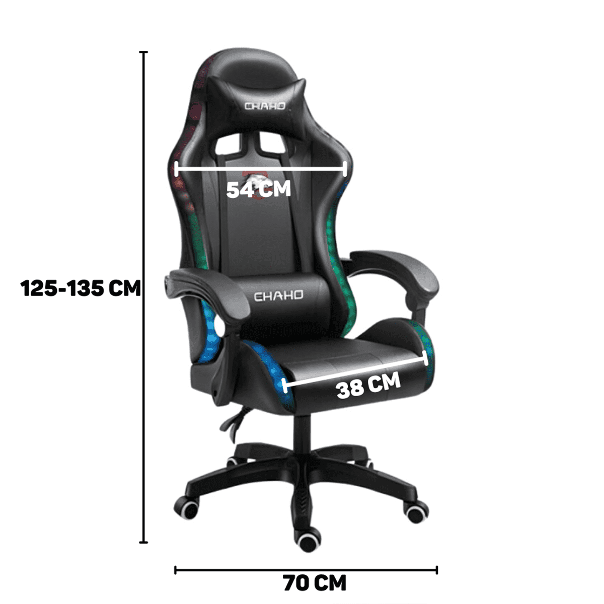 Silla Gamer RGB Iluminación LED Negro Con blanco 5 Silla Gamer RGB Iluminación LED Negro Con blanco - Imagen 5