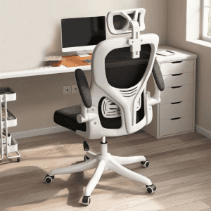 Silla De Escritorio Ejecutiva Con Brazos En Tela Blanca Con Negro